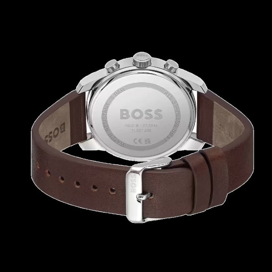 Hugo Boss 1514002 Trace Chronograph Men's Watch – Blue Dial & Brown Leather Strap