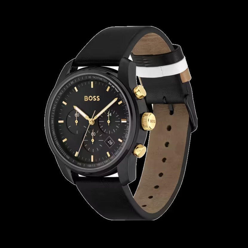 Hugo Boss 1514003 Trace Chronograph Men's Watch – Black Dial & Black Leather Strap