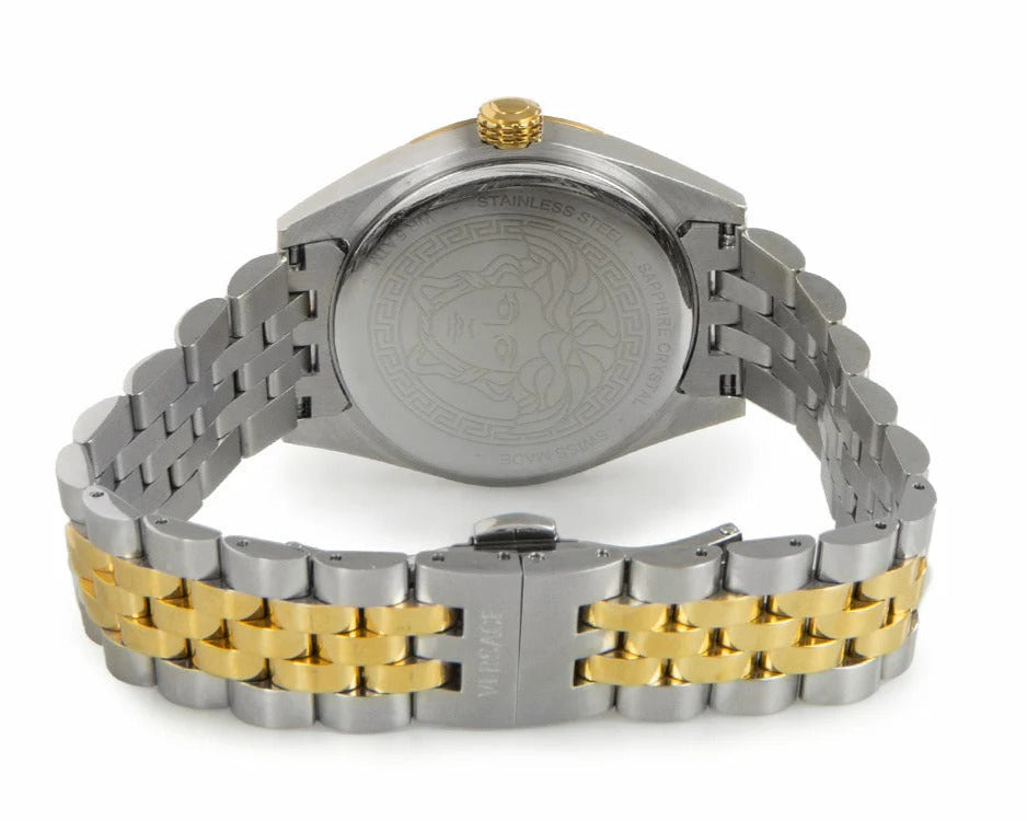 Versace V-Code Analog Green Dial Two Tone Steel Strap Watch for Women - VE8I00424