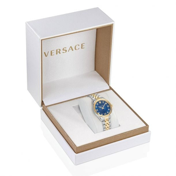 Versace Hellenyium Quartz Blue Dial Two Tone Steel Strap Watch for Women - VE2S00522