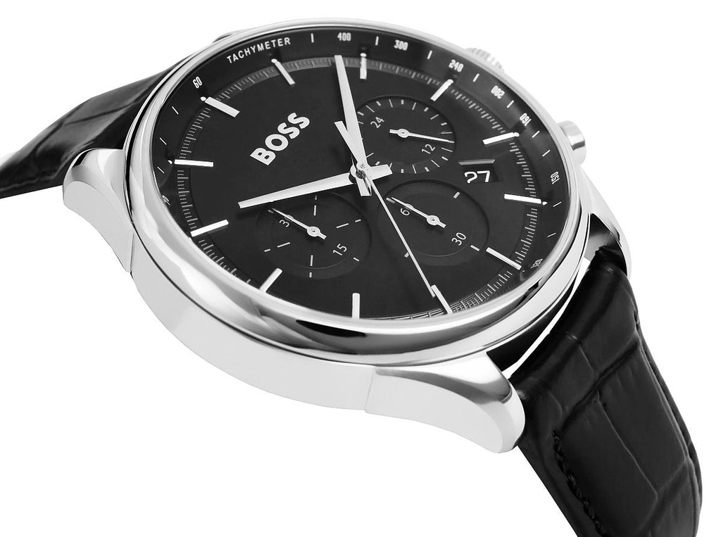 Hugo Boss 1514049 Gregor Chronograph Men's Watch – Black Dial & Black Leather Strap