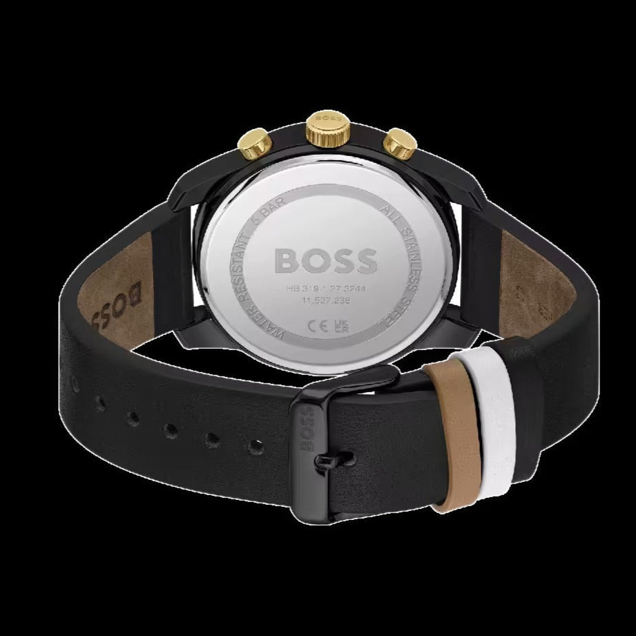 Hugo Boss 1514003 Trace Chronograph Men's Watch – Black Dial & Black Leather Strap