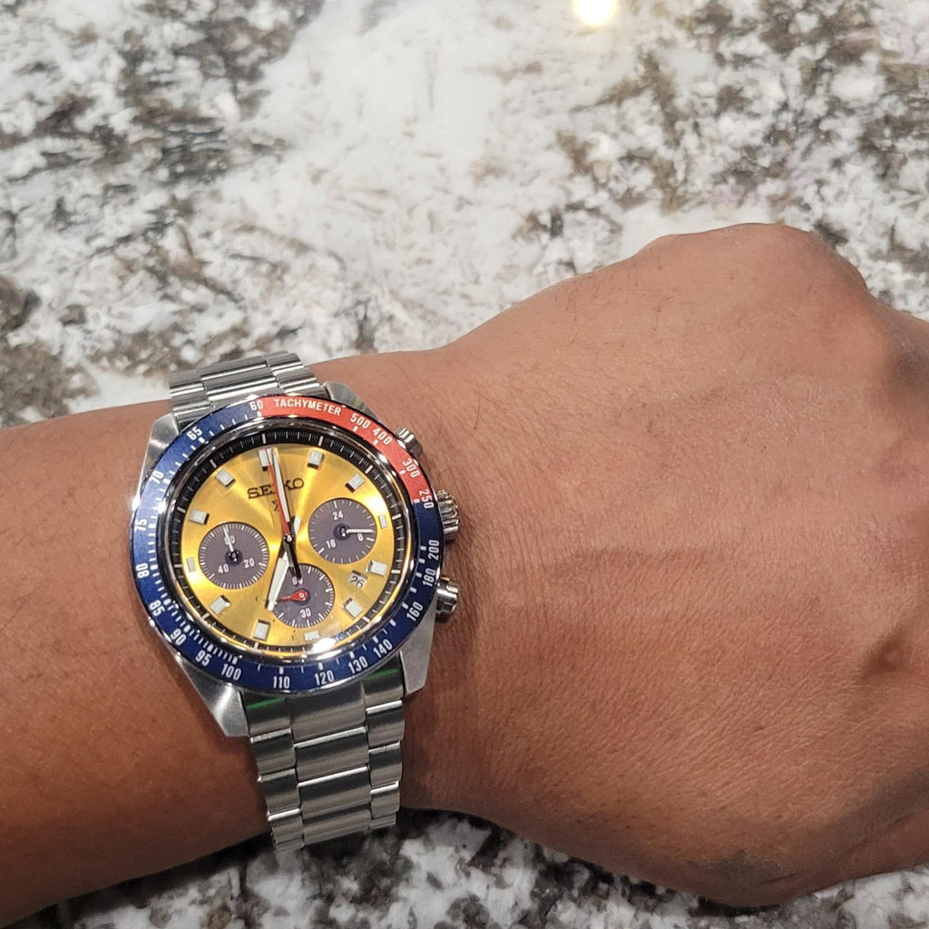 Seiko SSC947 Prospex Solar Chronograph 1969 Re-interpretation Quartz Men's Watch – Orange Dial & Silver Steel Strap