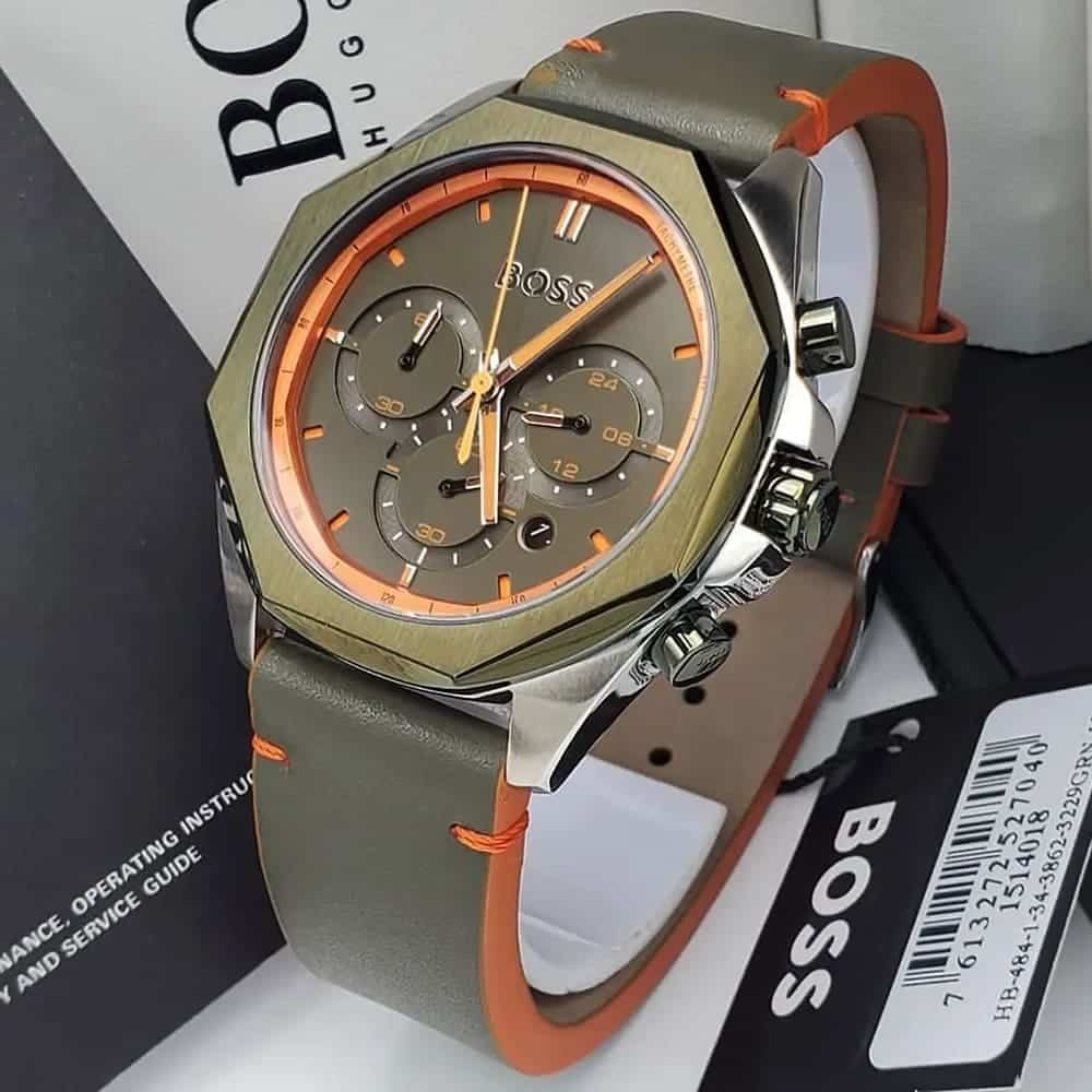 Hugo Boss 1514018 Cloud Chronograph Men's Watch – Olive Green Dial & Green Leather Strap