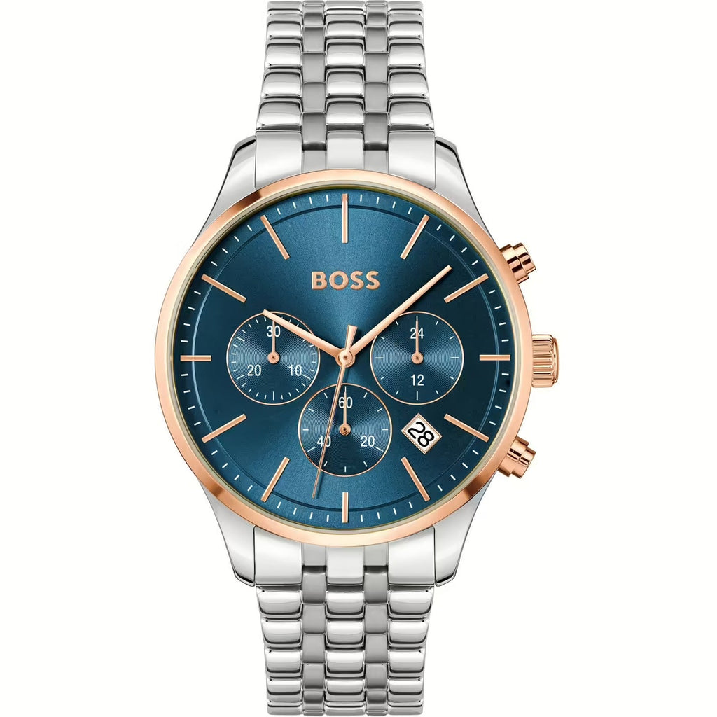 Hugo Boss Avery Chronograph Blue Dial Silver Steel Strap Watch for Men - 1514158