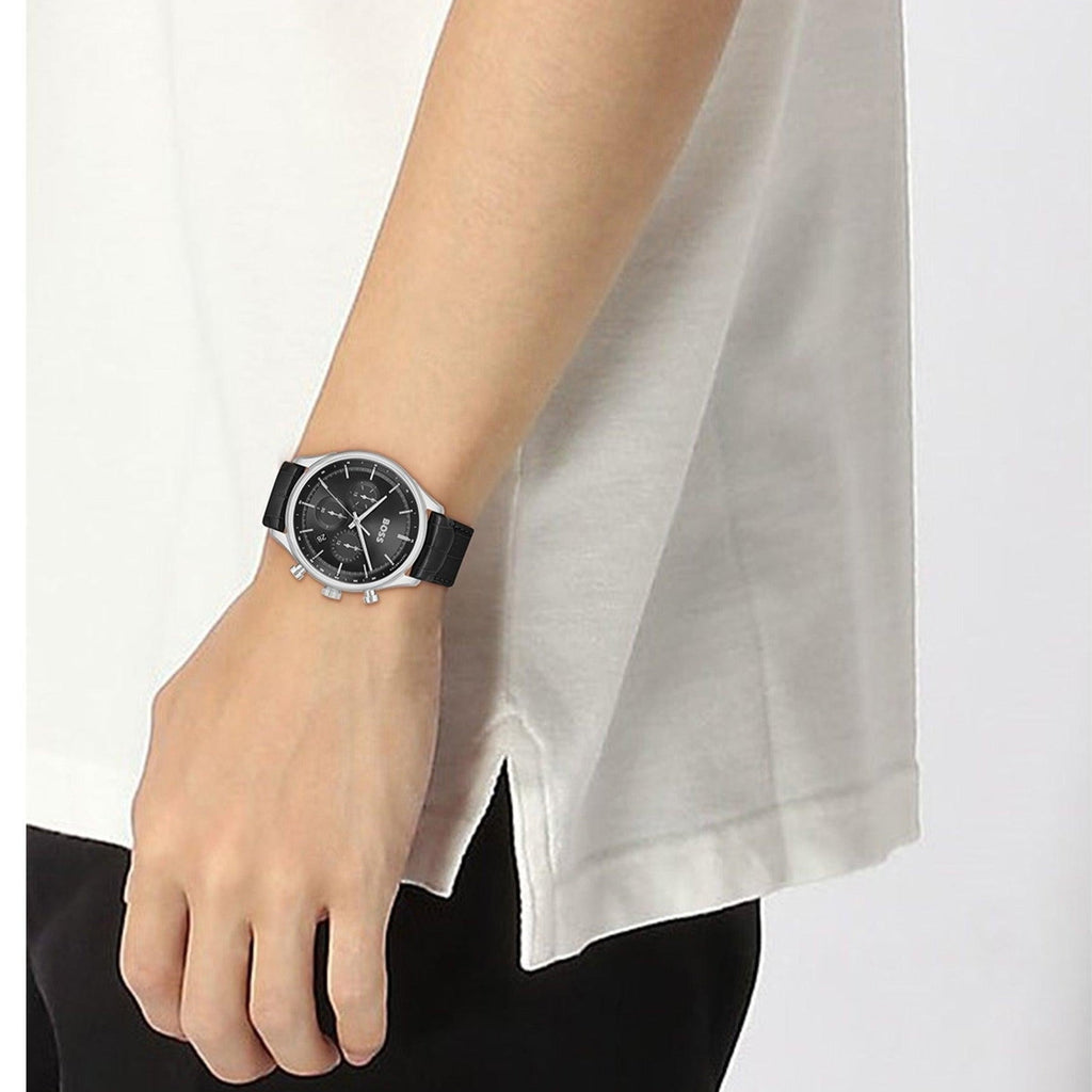 Hugo Boss 1514049 Gregor Chronograph Men's Watch – Black Dial & Black Leather Strap