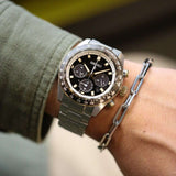 Seiko Prospex Speedtimer Solar Chronograph Black Dial Silver Steel Strap Watch for Men - SSC941