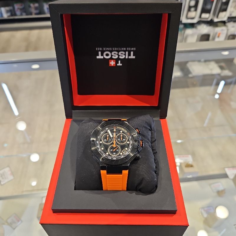 Tissot T Race Chronograph Black Dial Orange Rubber Strap Watch for Men - T141.417.37.051.02