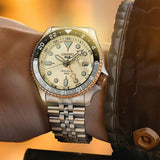 Seiko 5 GMT Sport Asia Exclusive Limited Edition Off White Dial Silver Steel Strap Watch for Men - SSK046K1