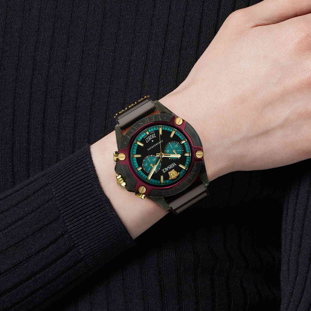 Versace Icon Active Chronograph Black Dial Black Rubber Strap Unisex Watch - VE8P00224