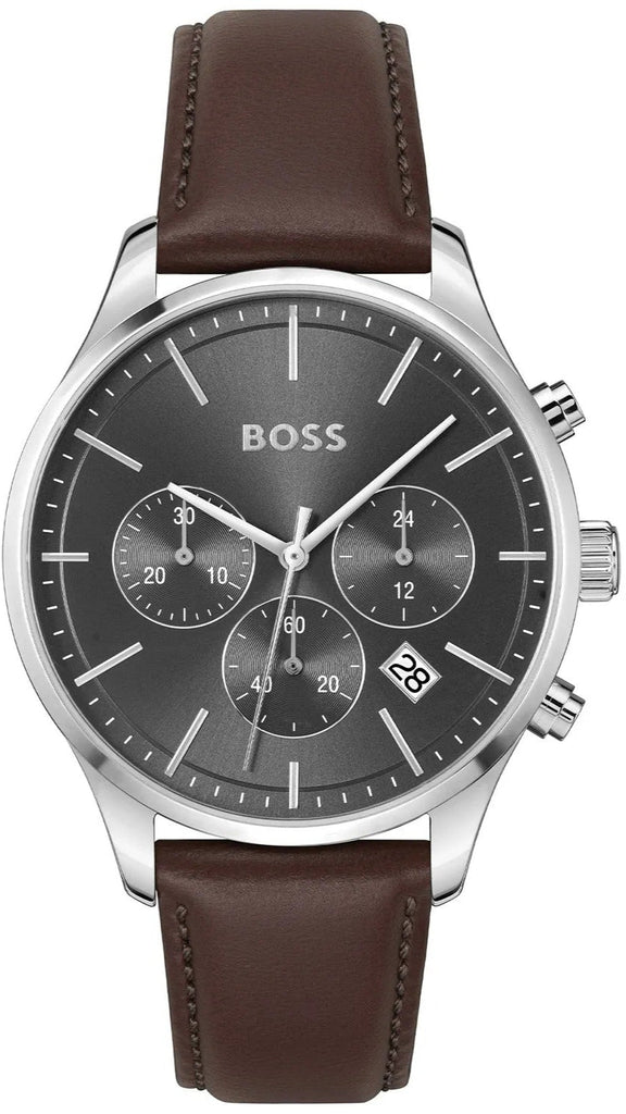 Hugo Boss Avery Chronograph Grey Dial Brown Leather Strap Watch for Men - 1514155