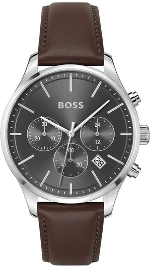 Hugo Boss Avery Chronograph Grey Dial Brown Leather Strap Watch for Men - 1514155