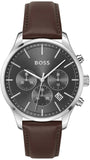Hugo Boss Avery Chronograph Grey Dial Brown Leather Strap Watch for Men - 1514155