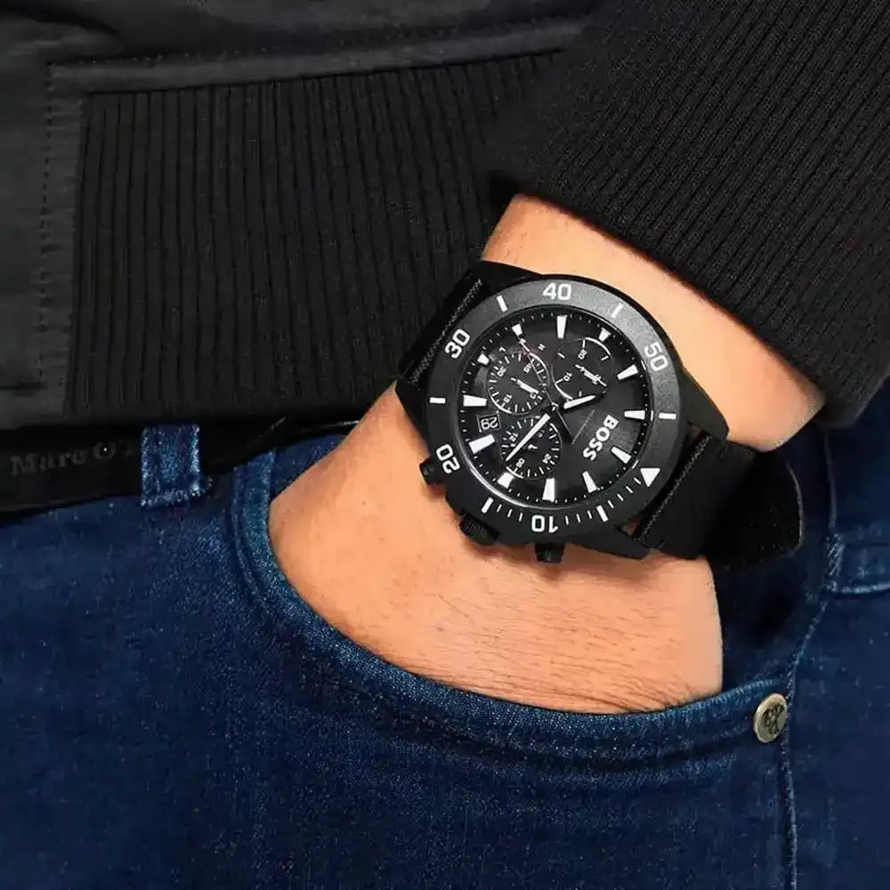 Hugo Boss 1513918 Admiral Chronograph Men's Watch – Black Dial & Black Nylon Strap