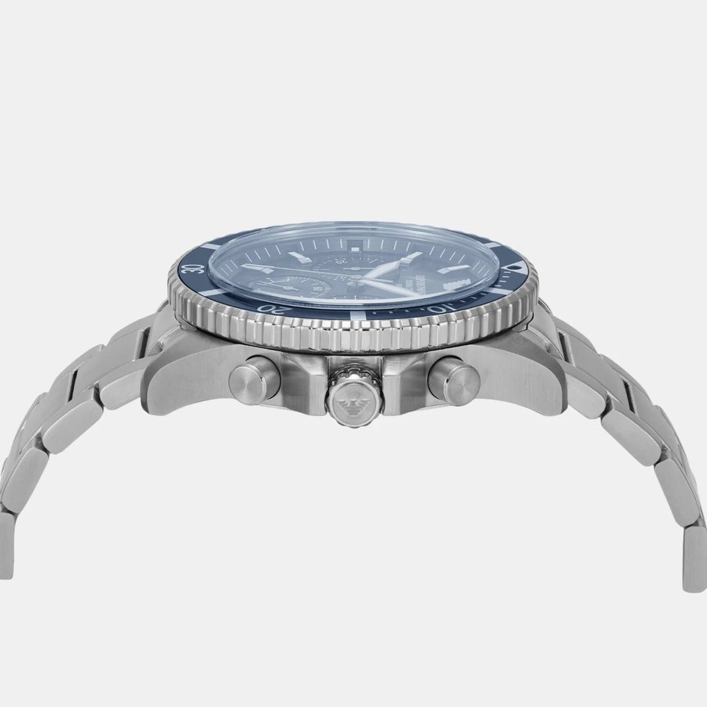 Emporio Armani World Explorer Chronograph Blue Dial Silver Steel Strap Watch for Men - AR11681