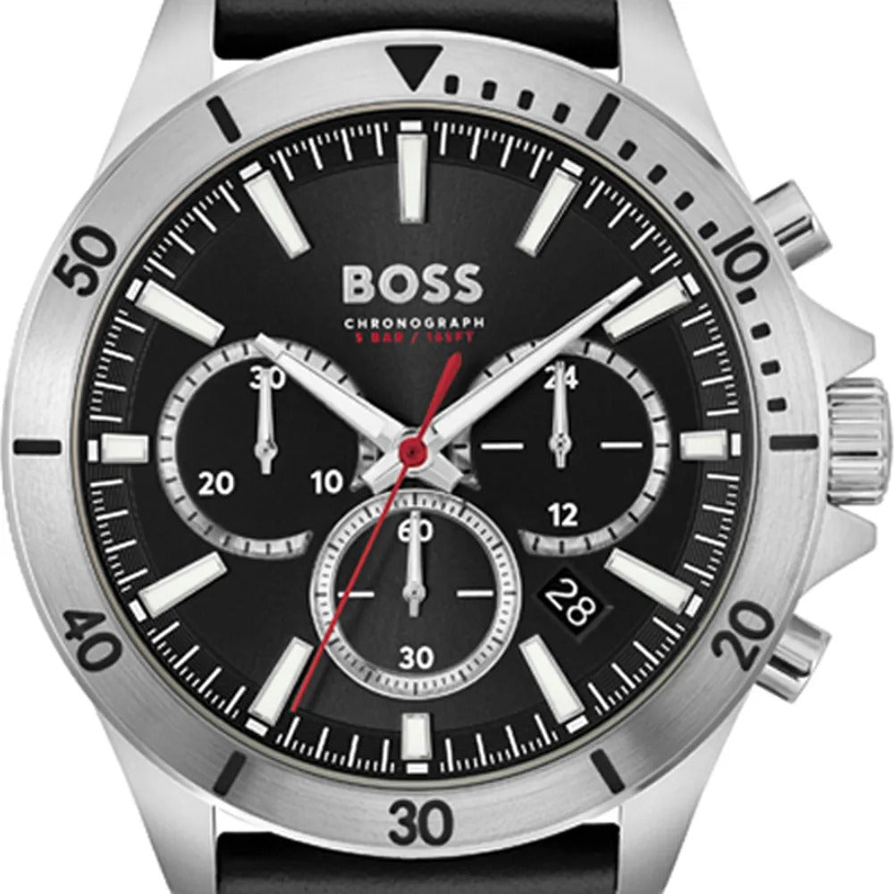 Hugo Boss 1514055 Troper Chronograph Men's Watch – Black Dial & Black Leather Strap