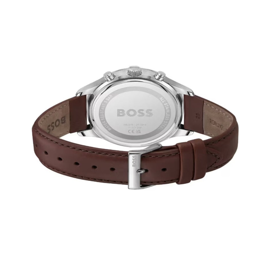 Hugo Boss Avery Chronograph Grey Dial Brown Leather Strap Watch for Men - 1514155