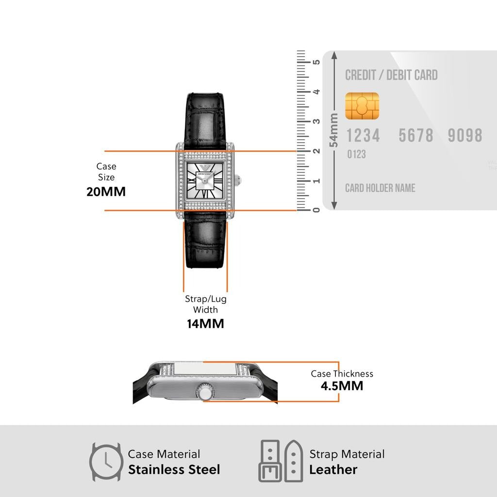 Emporio Armani Classic Crystals Silver Dial Black Leather Strap Watch for Women - AR11660