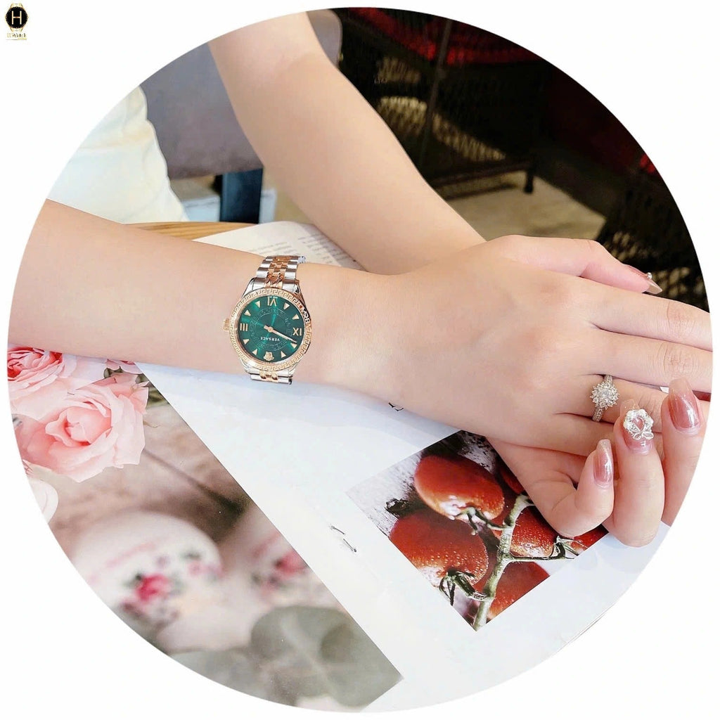 Versace Hellenyium Quartz Green Dial Two Tone Steel Strap Watch for Women - VE2S00422