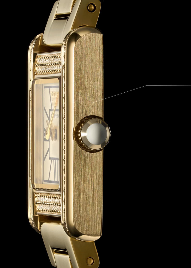 Emporio Armani Genni Crystals Mother of Pearl Dial Gold Steel Strap Watch for Women - AR11659