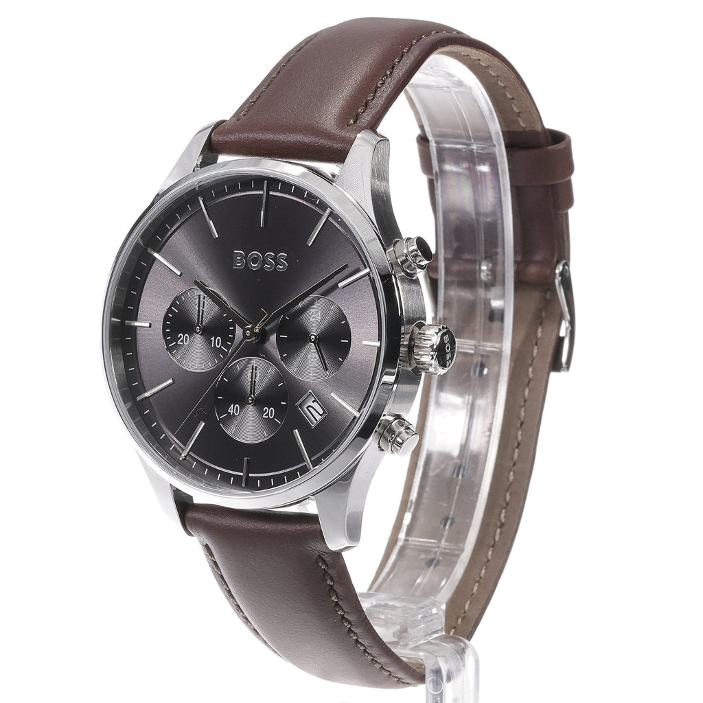 Hugo Boss Avery Chronograph Grey Dial Brown Leather Strap Watch for Men - 1514155