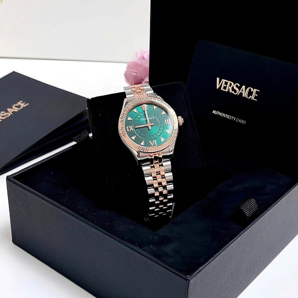 Versace Hellenyium Quartz Green Dial Two Tone Steel Strap Watch for Women - VE2S00422