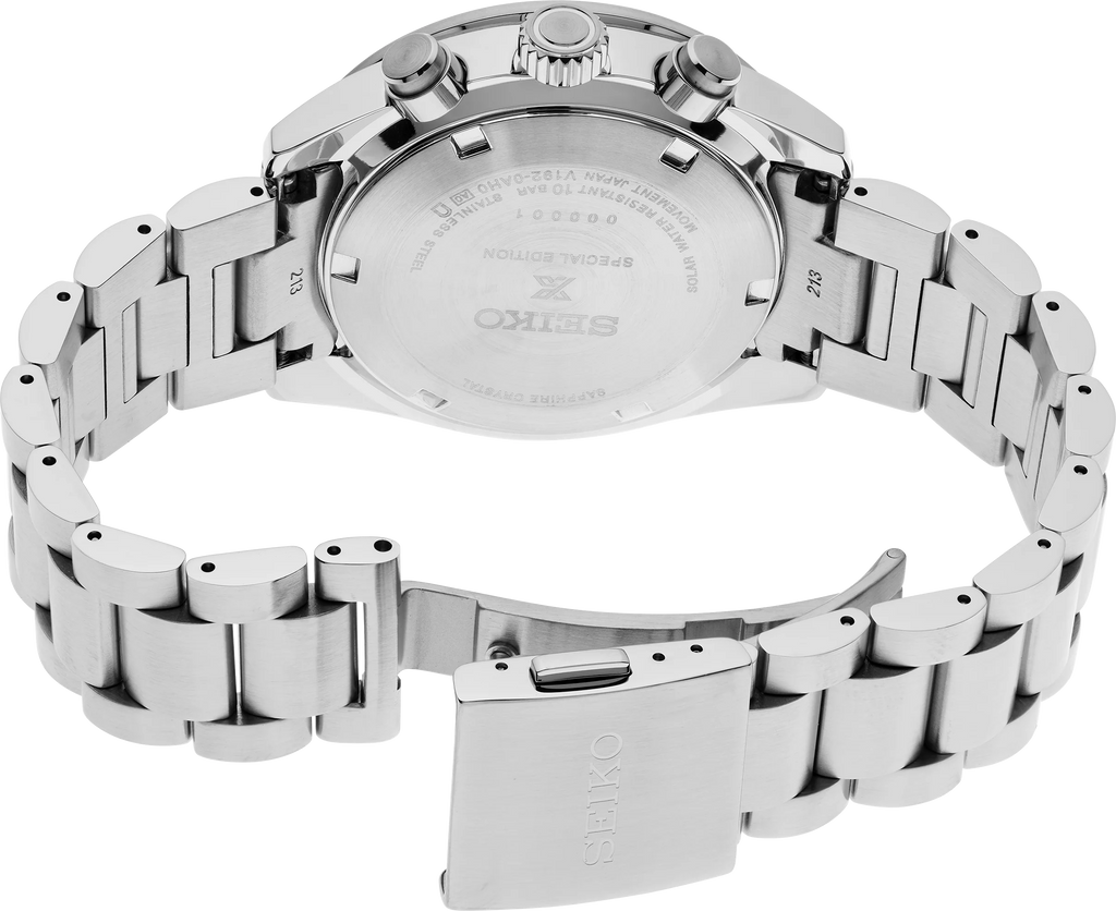 Seiko Prospex US Special Edition Speedtimer Solar Chronograph Red Dial Silver Steel Strap Watch for Men - SSC927