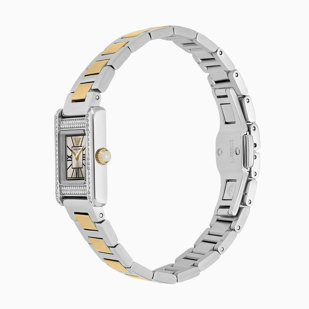 Emporio Armani Genni Crystals Silver Dial Two Tone Steel Strap Watch for Women - AR11704