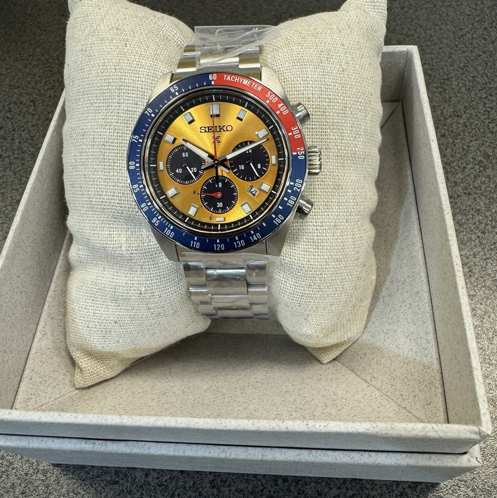 Seiko SSC947 Prospex Solar Chronograph 1969 Re-interpretation Quartz Men's Watch – Orange Dial & Silver Steel Strap