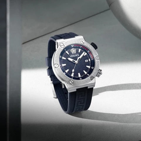 Versace Greca Diver Quartz Blue Dial Blue Rubber Strap Watch for Men - VE8G00124