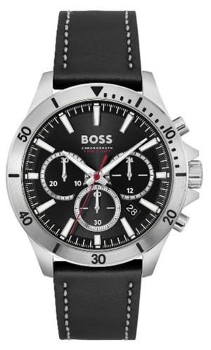 Hugo Boss 1514055 Troper Chronograph Men's Watch – Black Dial & Black Leather Strap
