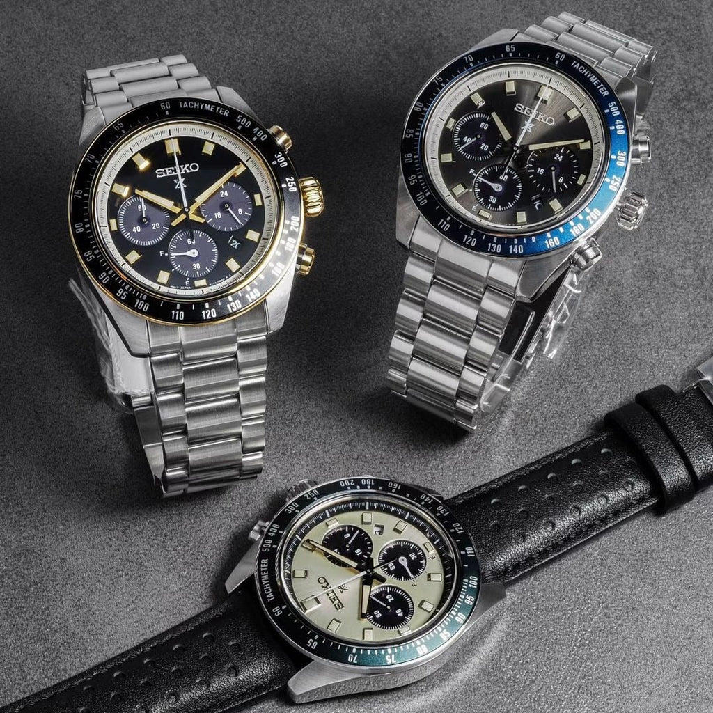 Seiko Prospex Speedtimer Solar Chronograph Black Dial Silver Steel Strap Watch for Men - SSC941