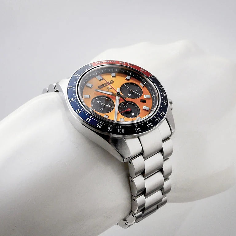 Seiko Prospex Solar Chronograph 1969 Re-interpretation Orange Dial Silver Steel Strap Watch for Men - SSC947