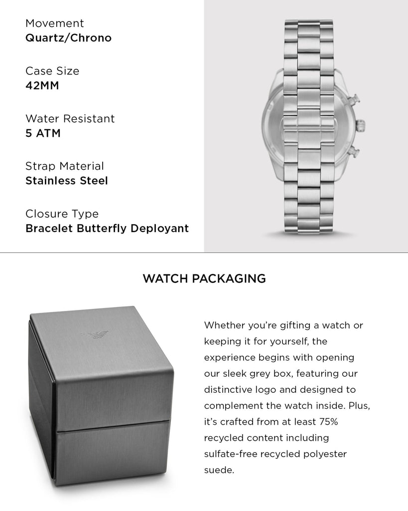 Emporio Armani Racer Chronograph Silver Dial Silver Steel Strap Watch for Men - AR11636