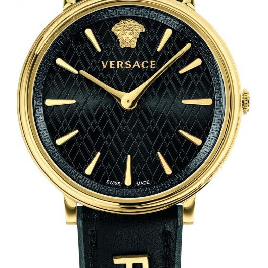 Versace V Circulus Quartz Black Dial Black Leather Strap Watch for Women - VBP12017