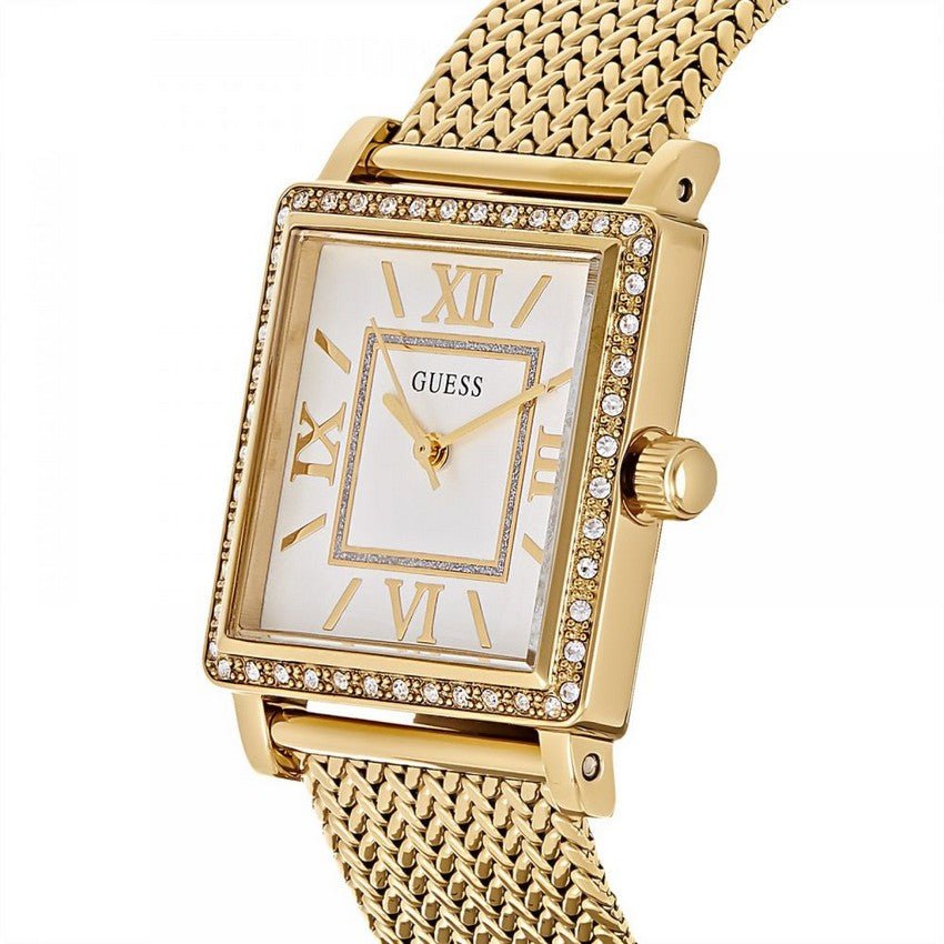 Guess White Dial Gold Mesh Bracelet Watch For Women - W0826L2