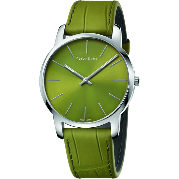 Calvin Klein City Green Dial Green Leather Strap Watch for Men - K2G211WL