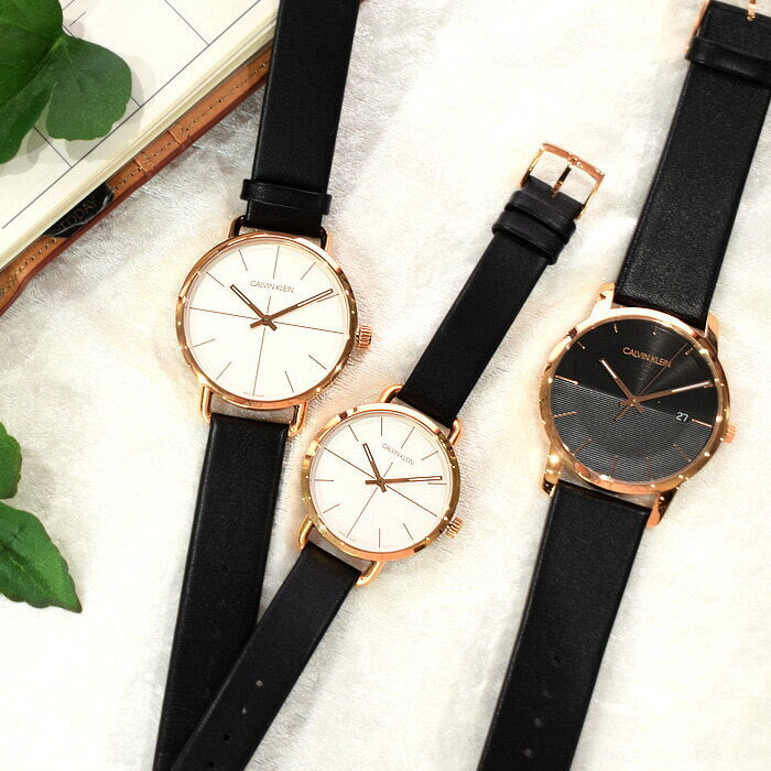 Calvin Klein Even White Dial Black Leather Strap Watch for Women - K7B216C6