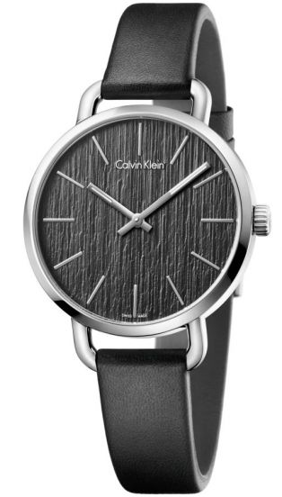 Calvin Klein Even Black Dial Black Leather Strap Watch for Women - K7B231C1