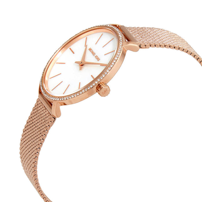 Michael Kors Pyper Quartz Mother of Pearl White Dial Rose Gold Mesh Strap Watch For Women - MK4588