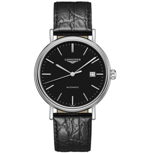 Longines Presence 38.5mm Automatic Black Dial Black Leather Strap Watch for Men - L4.921.4.52.2