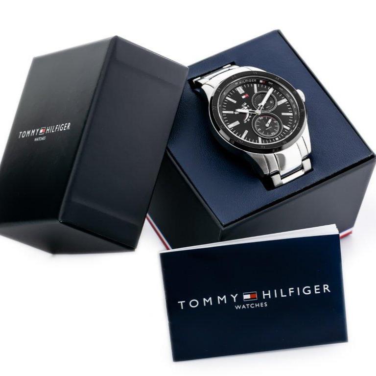 Tommy Hilfiger Austin Black Dial Silver Steel Strap Watch for Men - 1791639