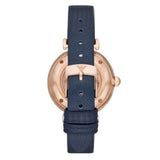 Emporio Armani Gianni T-Bar Analog Silver Dial Blue Leather Strap Watch For Women - AR60020