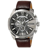 Diesel Mega Chief Chronograph Black Dial Brown Leather Strap Watch For Men - DZ4290