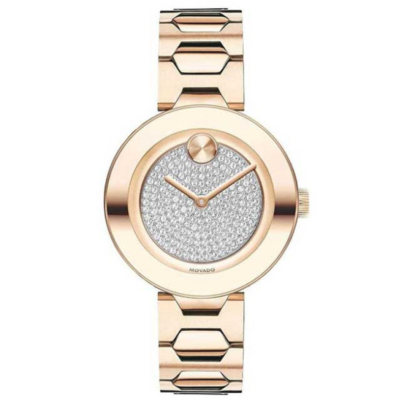 Movado Bold Crystal Pave Rose Gold Dial Rose Gold Steel Strap Watch For Women - 3600493