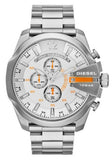 Diesel DZ4328 Mega Chief Chronograph Men's Watch – White Dial & Silver Stainless Steel Strap