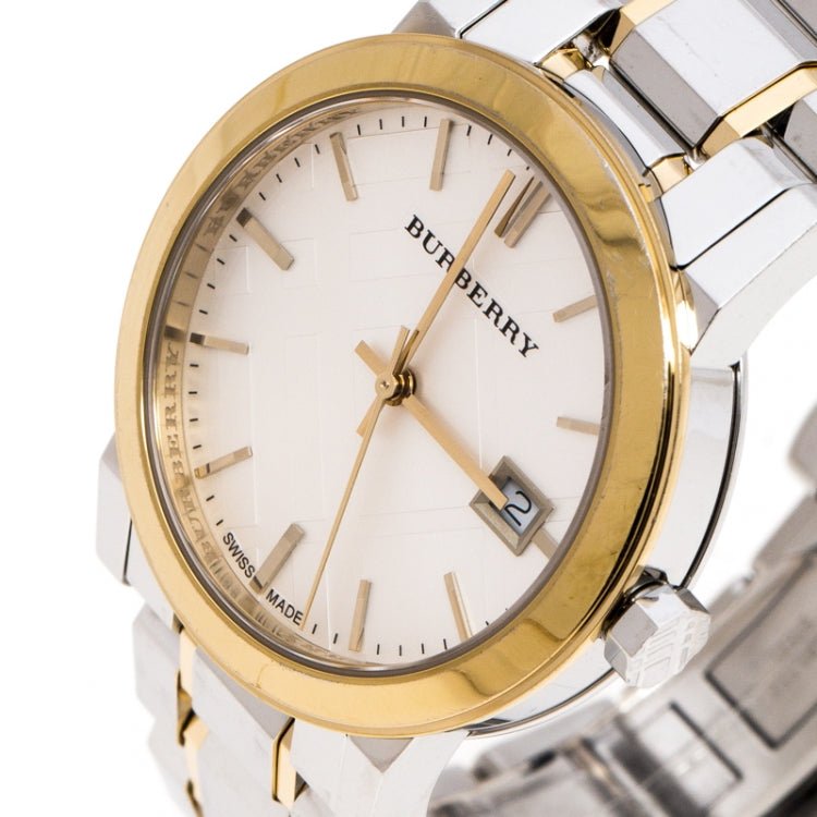 Burberry The City White Dial Two Tone Steel Strap Watch for Women - BU9115
