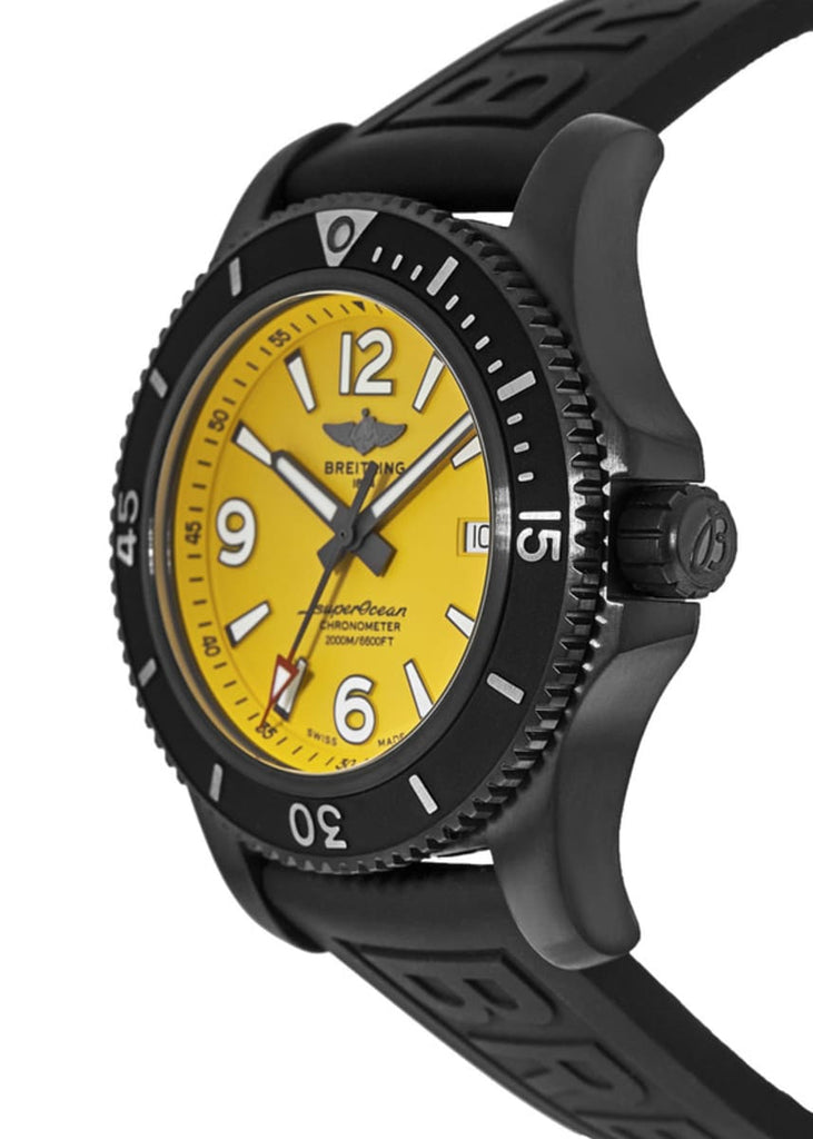Breitling Superocean Automatic 46mm Yellow Dial Black Rubber Strap Watch for Men - M17368D71I1S1