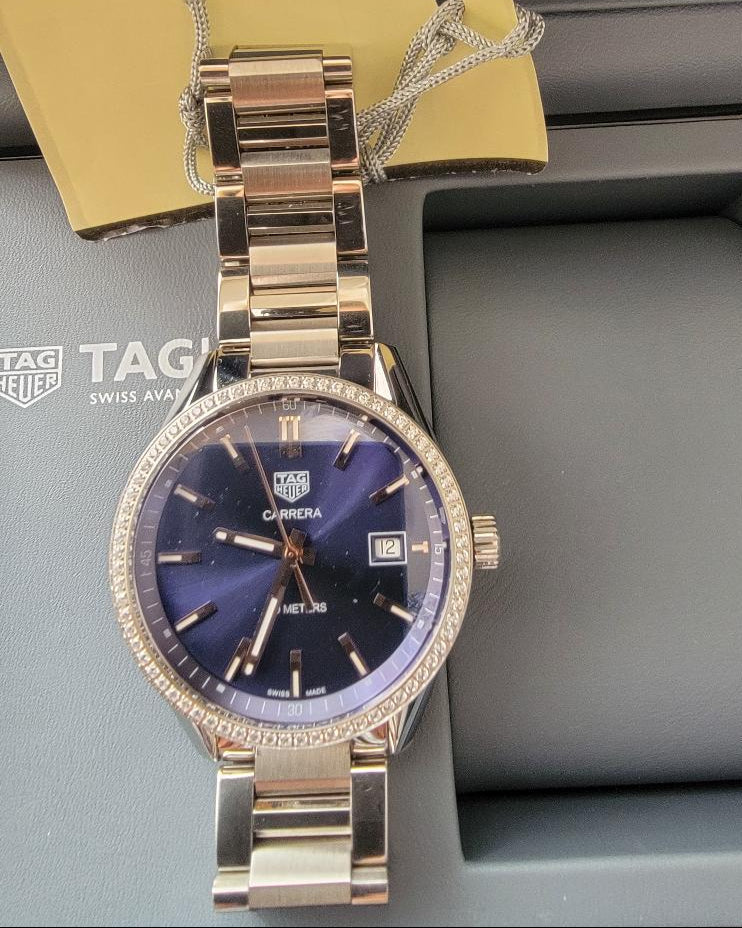 Tag Heuer Carrera Quartz 39mm Diamonds Blue Dial Silver Steel Strap Watch for Women - WAR1114.BA0601