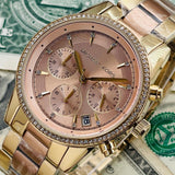 Michael Kors Ritz Chronograph Rose Dial Two Tone Steel Strap Watch for Women - MK6475
